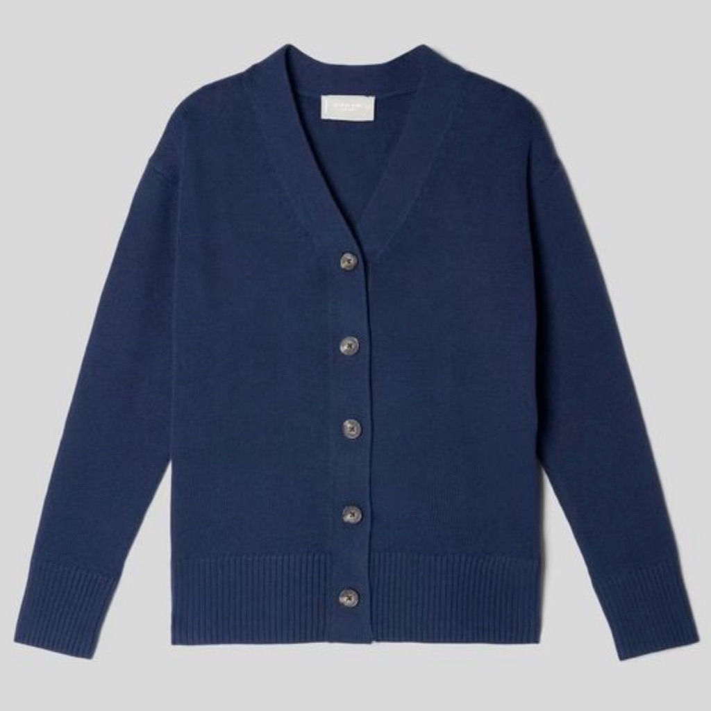 Everlane Navy V-Neck Button Cardigan